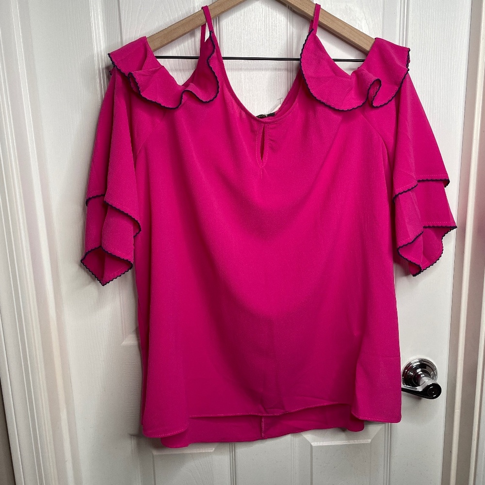 BluHeaven Spaghetti Strap hot pink with navy trim blouse